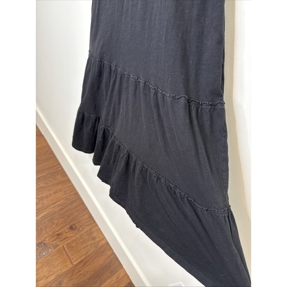 Pact Tiered Tank Midi Dress M Black Organic Cotton Lagenlook Sustainable Henley - Picture 4 of 7